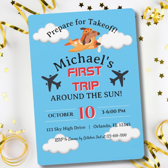 Dog Pilot Flying Airplane, Cute Fun Kids Birthday Invitation (Creator Uploaded)