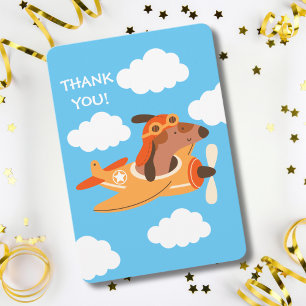 Dog Pilot Flying Airplane, Cute Fun Kids Birthday Thank You Card