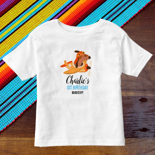Dog Pilot Flying Airplane,Cute Kids Blue Birthday Toddler T-shirt