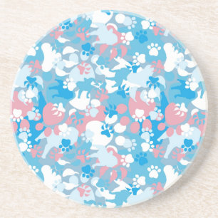 Dog Pink and Blue Camouflage Pattern Coaster