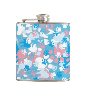 Dog Pink and Blue Camouflage Pattern Hip Flask