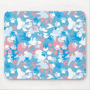 Dog Pink and Blue Camouflage Pattern Mouse Pad