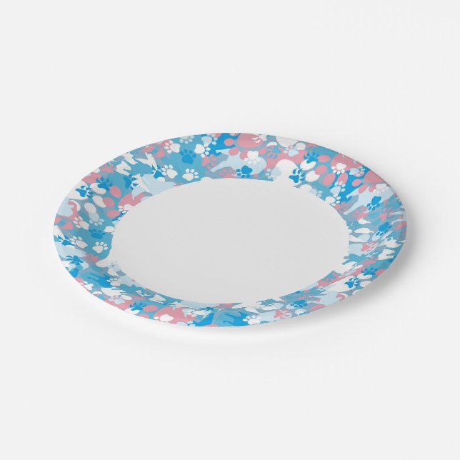Dog Pink and Blue Camouflage Pattern Paper Plate (Angled)