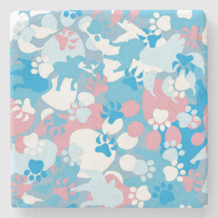 Dog Pink and Blue Camouflage Pattern Stone Coaster