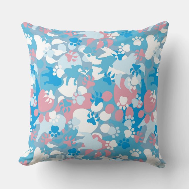 Dog Pink and Blue Camouflage Pattern Throw Pillow (Front)