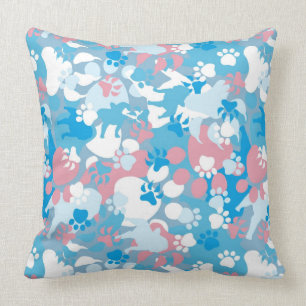 Dog Pink and Blue Camouflage Pattern Throw Pillow