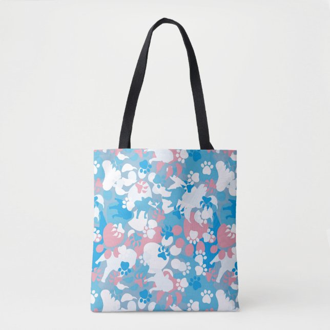 Dog Pink and Blue Camouflage Pattern Tote Bag (Front)