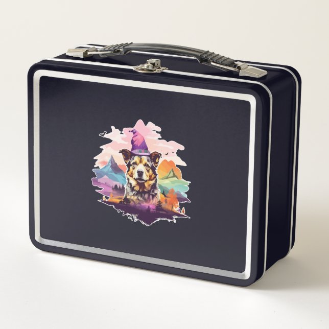 Dog Pink Halloween Metal Lunch Box (Front)
