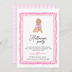 Dog Pink Preppy Pumpkin Halloween Party  Invitation