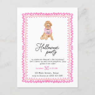 Dog Pink Preppy Pumpkin Halloween Party  Postcard