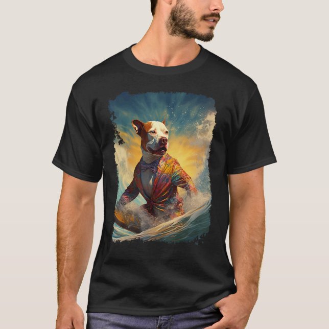 Dog Pitbull Paddle Board Surf T-Shirt (Front)