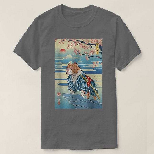 Dog Pitbull Samurai Ukiyoe Spring  (2) T-Shirt (Design Front)