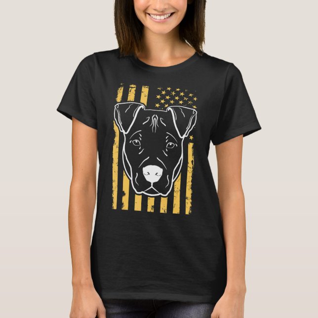 Dog Pitbull Us American Flag T-Shirt (Front)