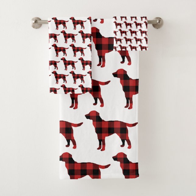 Dog Plaid Buffalo Check Silhouette Christmas Bath Towel Set (Insitu)