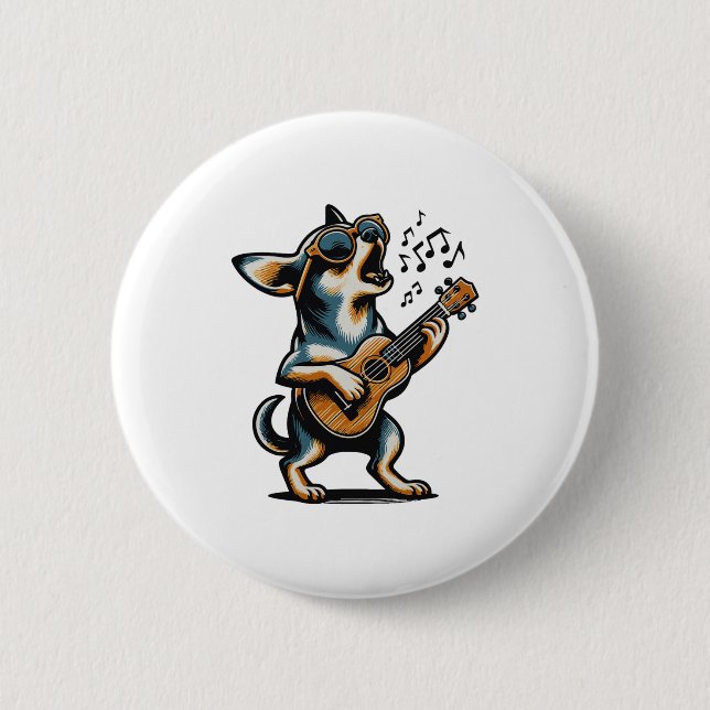 Dog Playing Guitar Singing Chihuahua Funny Dog Mar 2 Inch Round Button (Front)