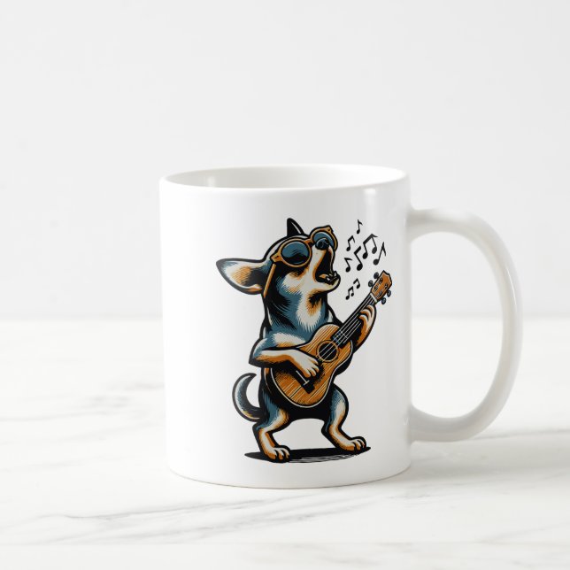 Dog Playing Guitar Singing Chihuahua Funny Dog Mar Coffee Mug (Right)