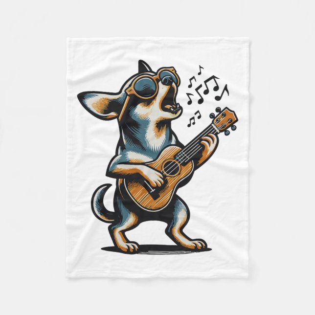 Dog Playing Guitar Singing Chihuahua Funny Dog Mar Fleece Blanket (Front)