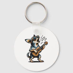Dog Playing Guitar Singing Chihuahua Funny Dog Mar Keychain