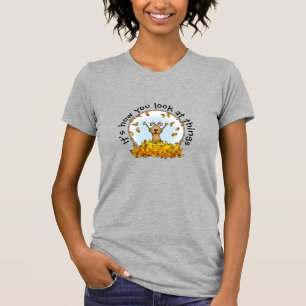 Dog Playing in a Pile of Fall Leaves - Cute Autumn T-Shirt
