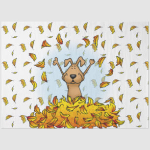 Dog Playing in a Pile of Fall Leaves - Cute Autumn Tissue Paper