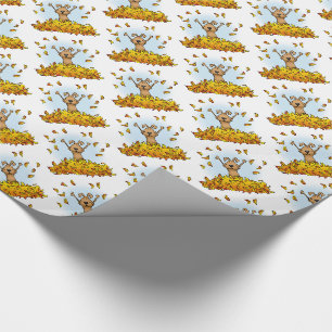 Dog Playing in a Pile of Fall Leaves - Cute Autumn Wrapping Paper
