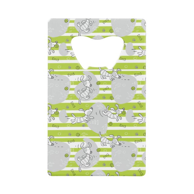 dog playing pattern background credit card bottle opener (Front)