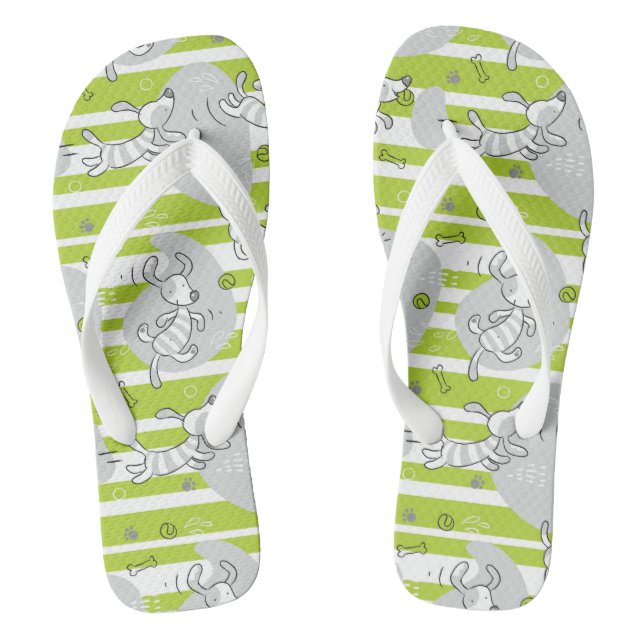 dog playing pattern background flip flops (Footbed)