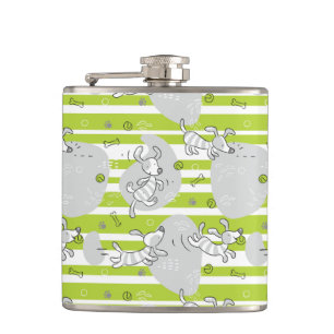 dog playing pattern background hip flask