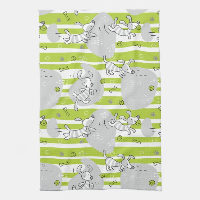 dog playing pattern background kitchen towel (Vertical)