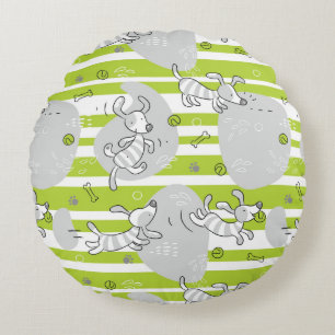 dog playing pattern background round pillow