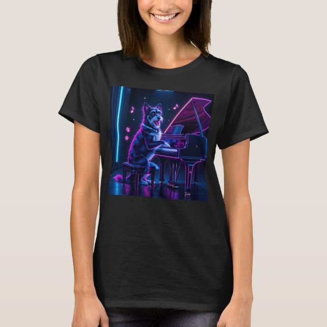 Dog Playing Piano Music Lover Funny T-Shirt (Front)