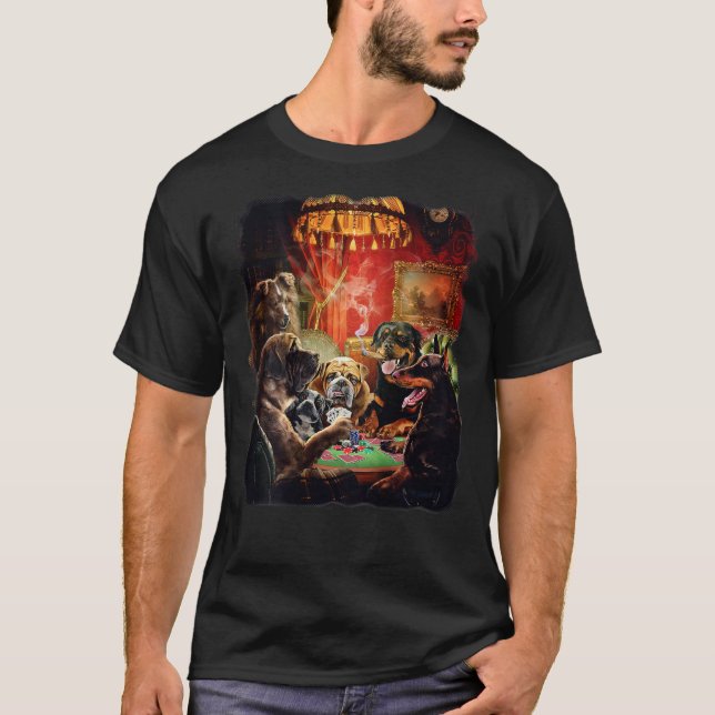 Dog Playing Poker Cards T-Shirt (Front)