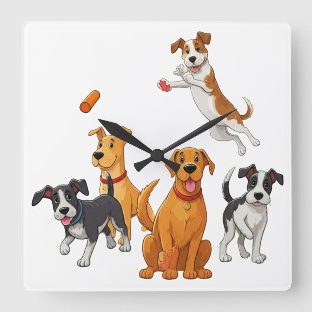 Dog playing  square wall clock (Front)