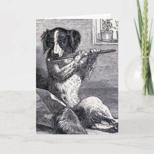 "Dog Playing the Flute" Vintage Illustration Card