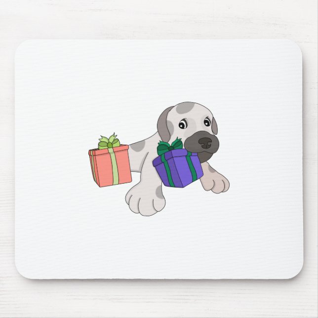 Dog Playing with Gift Boxes Mouse Pad (Front)