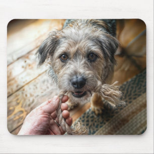 Dog Playing With Rope Mouse Pad
