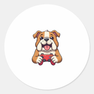 Dog Plays Video Games  Classic Round Sticker