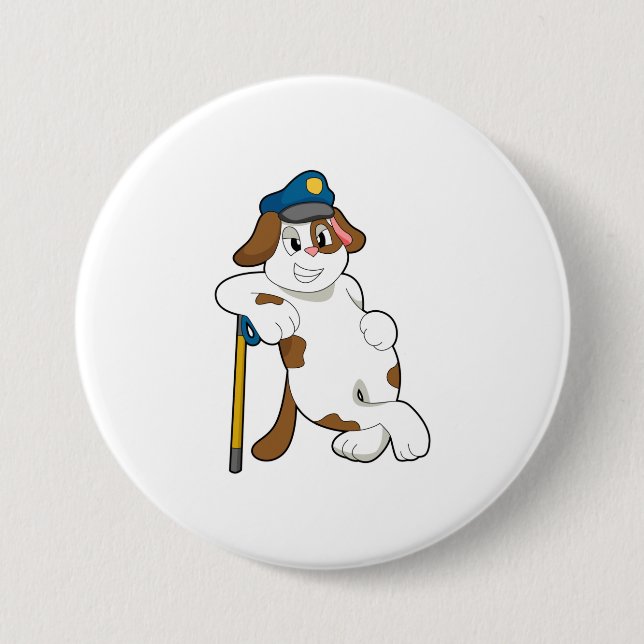 Dog Police officer Police hat 3 Inch Round Button (Front)