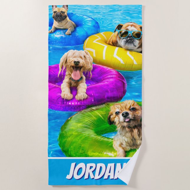 Dog Pool Party Beach Towel (Front)