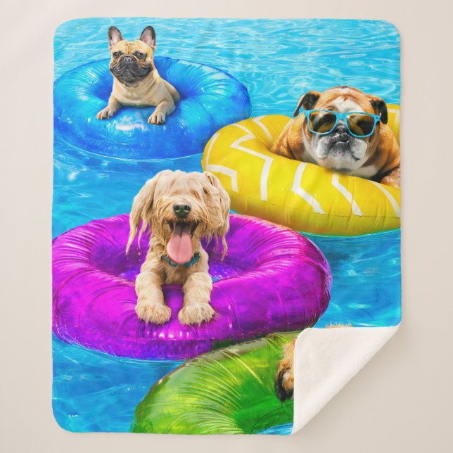 Dog Pool Party Sherpa Blanket (Front)