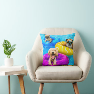 Dog Pool Party Throw Pillow