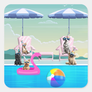 Dog Pool Pawty Square Sticker