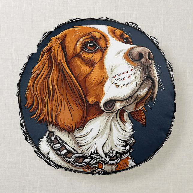 Dog Portrait Emphasizing Detail Round Pillow (Front)