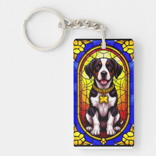 Dog Portrait in Stained Glass Artwork Keychain