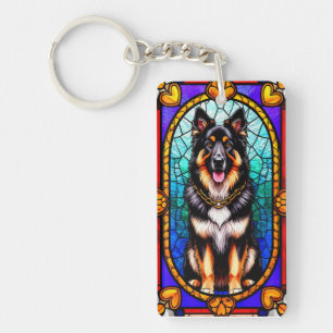 Dog Portrait in Stained Glass Artwork Keychain