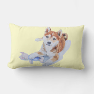 dog portrait of red sheba inu puppy lumbar pillow