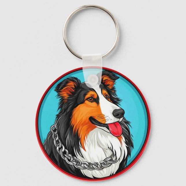 Dog Portrait Ornate Artistic Style Keychain (Front)