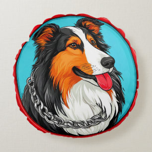 Dog Portrait Ornate Artistic Style Round Pillow