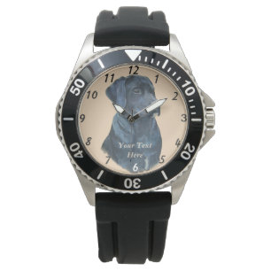 dog portrait painting of black labrador watch