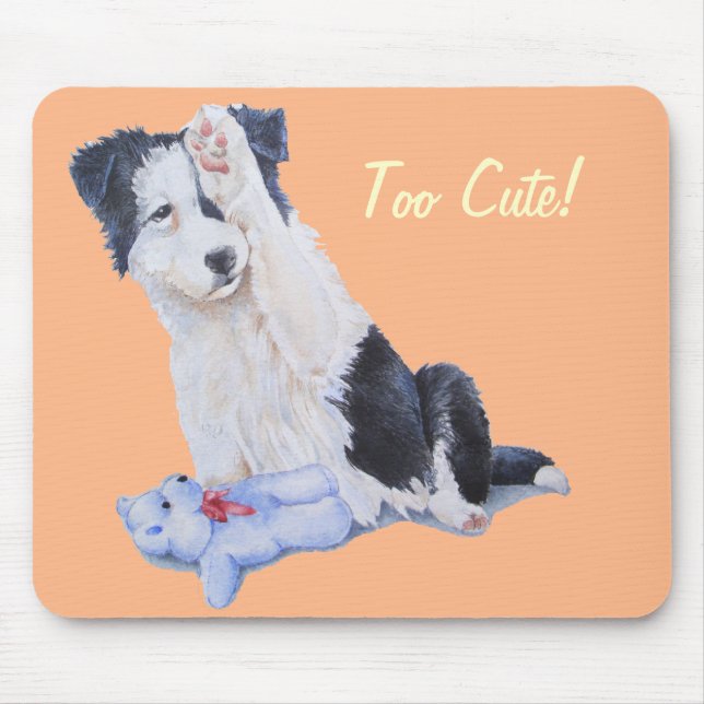 dog portrait painting of cute border collie puppy mouse pad (Front)